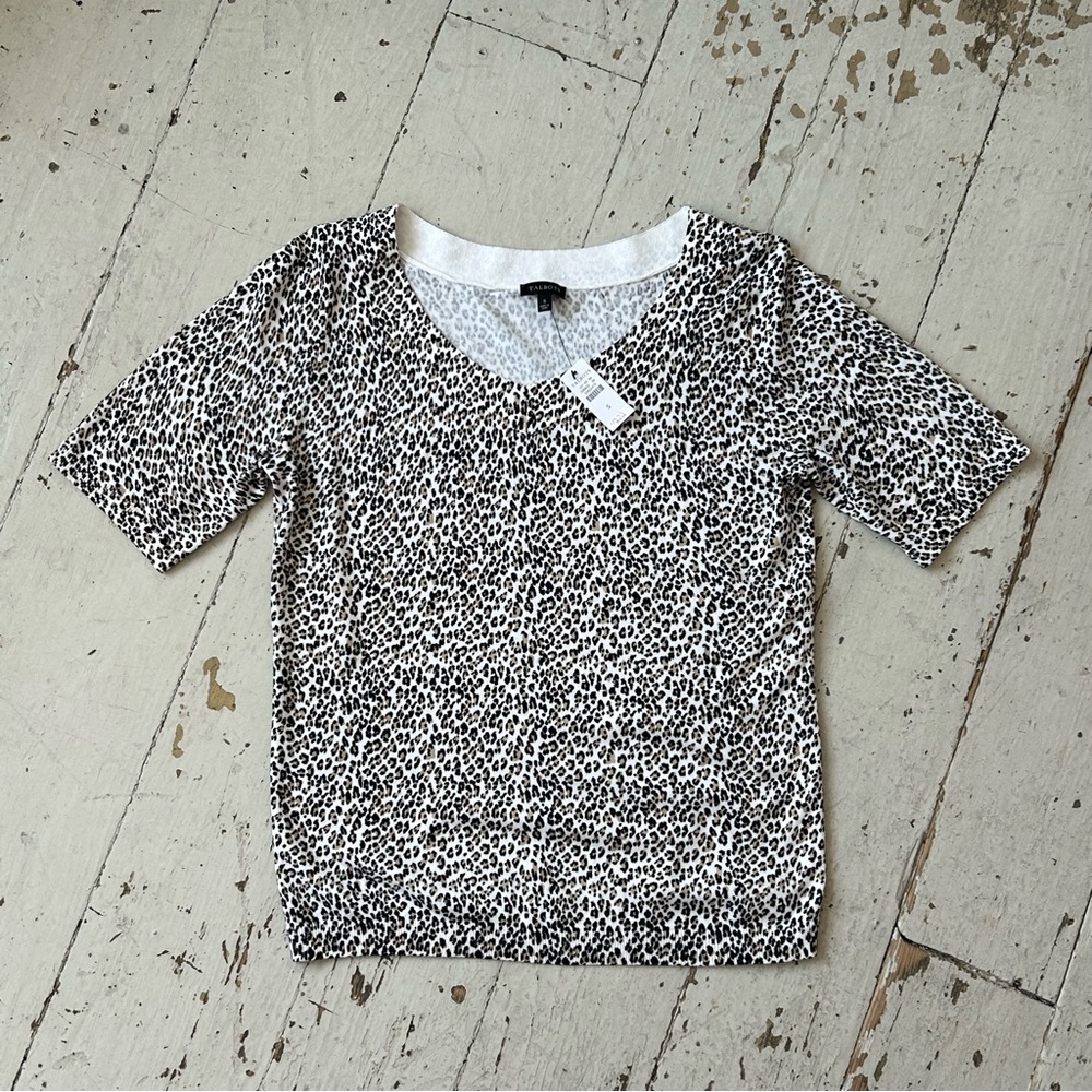 Talbots Animal Leopard Print V-Neck Knit Sweater NWT